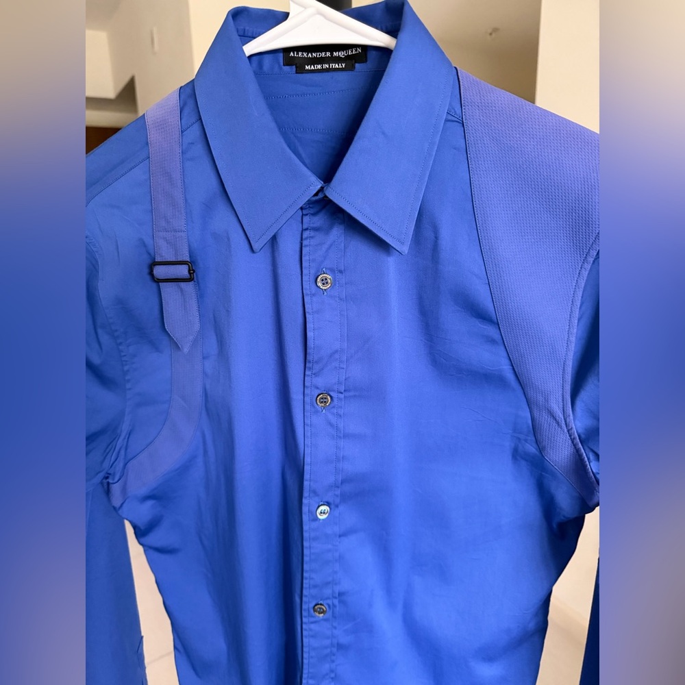 Alexander McQueen Men's Button-Up Dress Shirt in Bright Blue